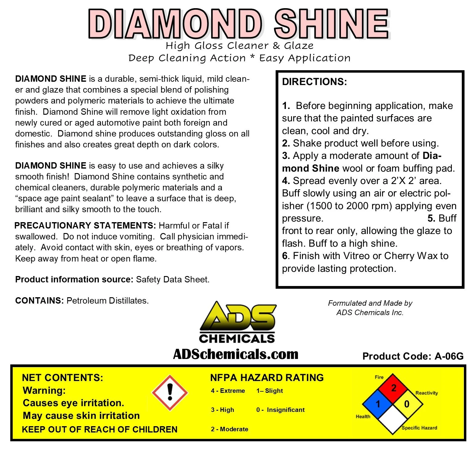 Diamond Shine - HIGH GLOSS CAR CLEANER & GLAZE — ADS Auto Detail